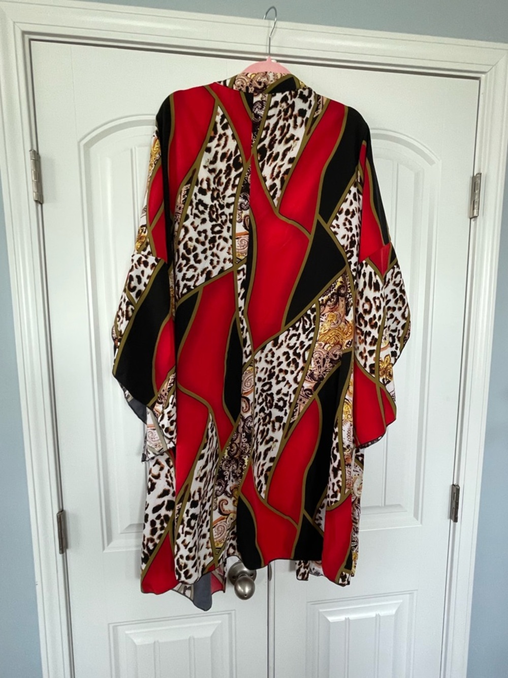 Red & Black Patterned Women's Kimono Kimono Size 18+ - Picture 4 of 7